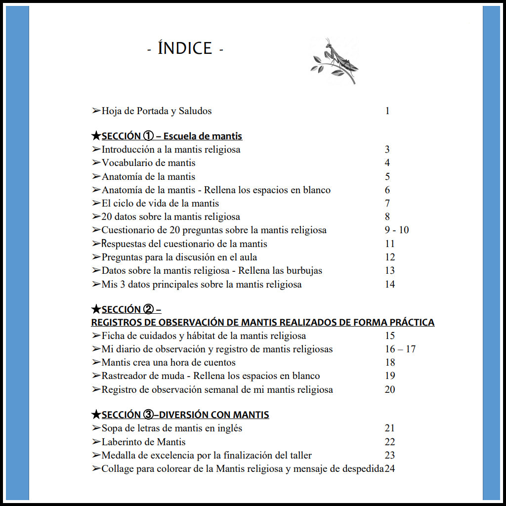 Educational -  Mantis Learning Workshop and Observation Lab eBook in SPANISH