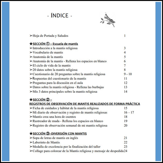 Educational -  Mantis Learning Workshop and Observation Lab eBook in SPANISH